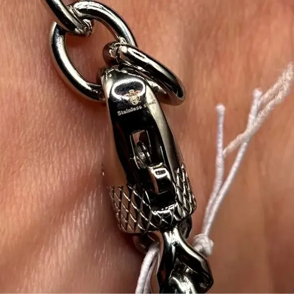 Blackjack BJB220NX Mens Genuine Onyx Bead & Stainless Steel Franco Bracelet NWT